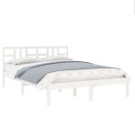 vidaXL Cadru de pat King Size, alb, 150x200 cm, lemn masiv vidaXL Cadru de pat King Size, alb, 150x200 cm, lemn masiv
