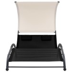 vidaXL Șezlong de plajă dublu cu baldachin, negru, textilenă vidaXL Șezlong de plajă dublu cu baldachin, negru, textilenă