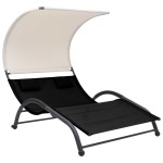 vidaXL Șezlong de plajă dublu cu baldachin, negru, textilenă vidaXL Șezlong de plajă dublu cu baldachin, negru, textilenă