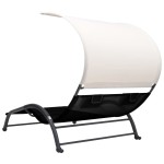 vidaXL Șezlong de plajă dublu cu baldachin, negru, textilenă vidaXL Șezlong de plajă dublu cu baldachin, negru, textilenă