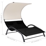 vidaXL Șezlong de plajă dublu cu baldachin, negru, textilenă vidaXL Șezlong de plajă dublu cu baldachin, negru, textilenă