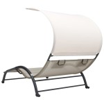 vidaXL Șezlong de plajă dublu cu baldachin, crem, textilenă vidaXL Șezlong de plajă dublu cu baldachin, crem, textilenă