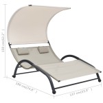 vidaXL Șezlong de plajă dublu cu baldachin, crem, textilenă vidaXL Șezlong de plajă dublu cu baldachin, crem, textilenă