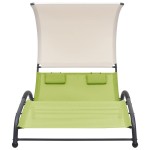 vidaXL Șezlong de plajă dublu cu baldachin, verde, textilenă vidaXL Șezlong de plajă dublu cu baldachin, verde, textilenă