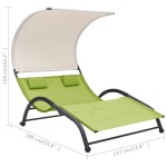 vidaXL Șezlong de plajă dublu cu baldachin, verde, textilenă vidaXL Șezlong de plajă dublu cu baldachin, verde, textilenă
