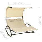 vidaXL Șezlong de plajă dublu cu baldachin, crem, textilenă vidaXL Șezlong de plajă dublu cu baldachin, crem, textilenă