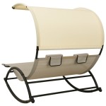 vidaXL Șezlong de plajă dublu cu baldachin, gri taupe&crem, textilenă vidaXL Șezlong de plajă dublu cu baldachin, gri taupe&crem, textilenă
