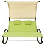 vidaXL Șezlong de plajă dublu cu baldachin, verde și crem, textilenă vidaXL Șezlong de plajă dublu cu baldachin, verde și crem, textilenă