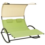vidaXL Șezlong de plajă dublu cu baldachin, verde și crem, textilenă vidaXL Șezlong de plajă dublu cu baldachin, verde și crem, textilenă
