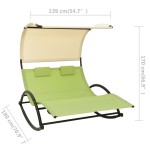 vidaXL Șezlong de plajă dublu cu baldachin, verde și crem, textilenă vidaXL Șezlong de plajă dublu cu baldachin, verde și crem, textilenă