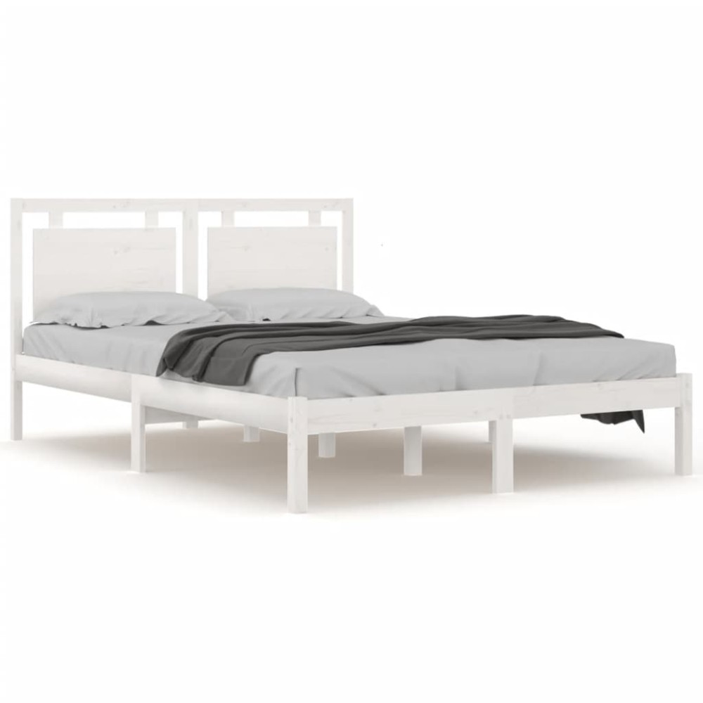 vidaXL Cadru de pat King Size, alb, 150x200 cm, lemn masiv