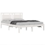 vidaXL Cadru de pat King Size, alb, 150x200 cm, lemn masiv vidaXL Cadru de pat King Size, alb, 150x200 cm, lemn masiv