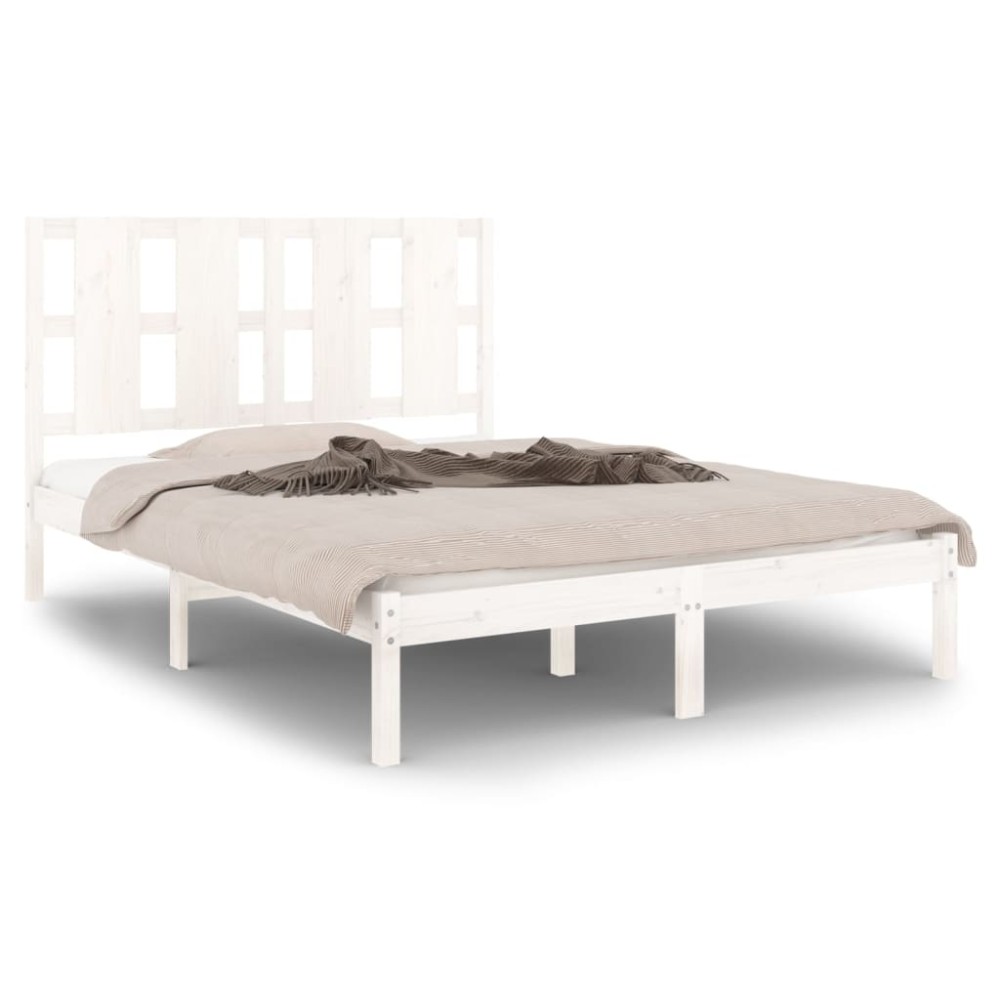 vidaXL Cadru de pat fără saltea, alb, 140x190 cm, lemn masiv de pin