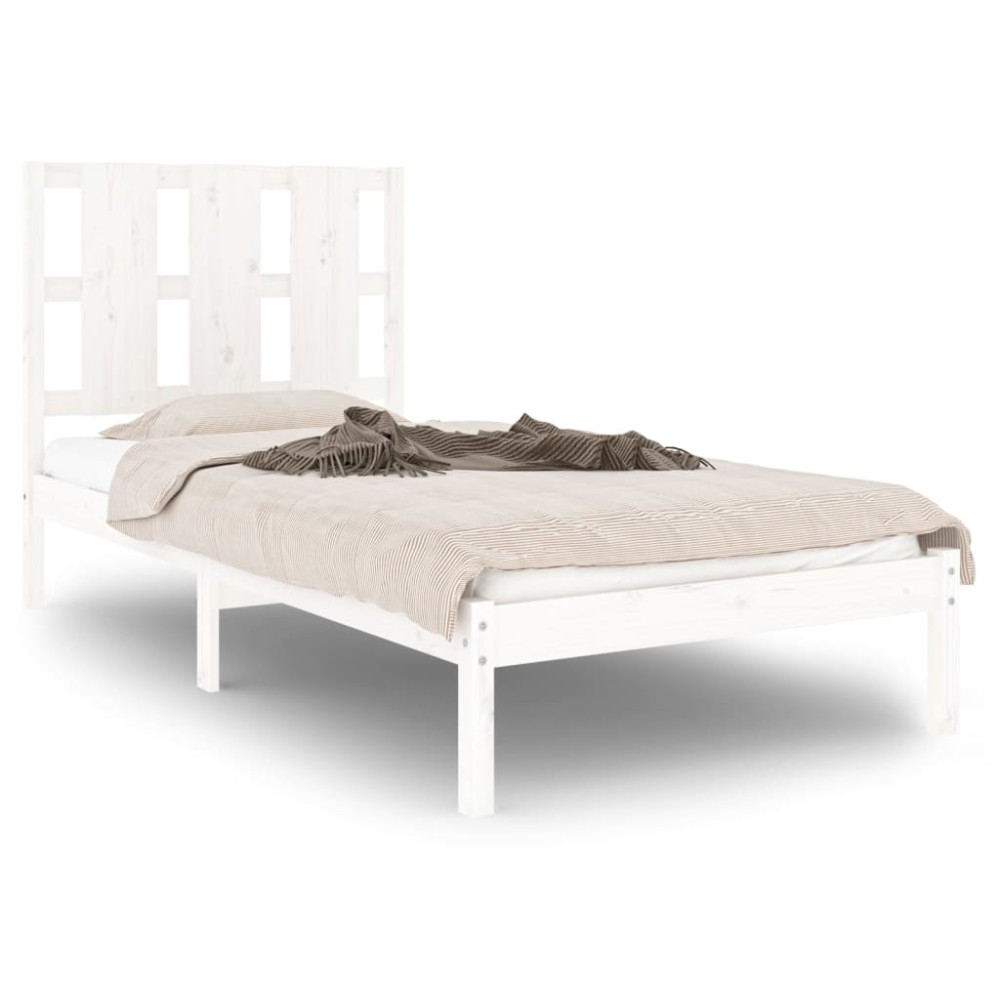 vidaXL Cadru de pat fără saltea, alb, 90x200 cm, lemn masiv pin
