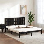 vidaXL Cadru de pat King Size, negru, 150x200 cm, lemn masiv vidaXL Cadru de pat King Size, negru, 150x200 cm, lemn masiv