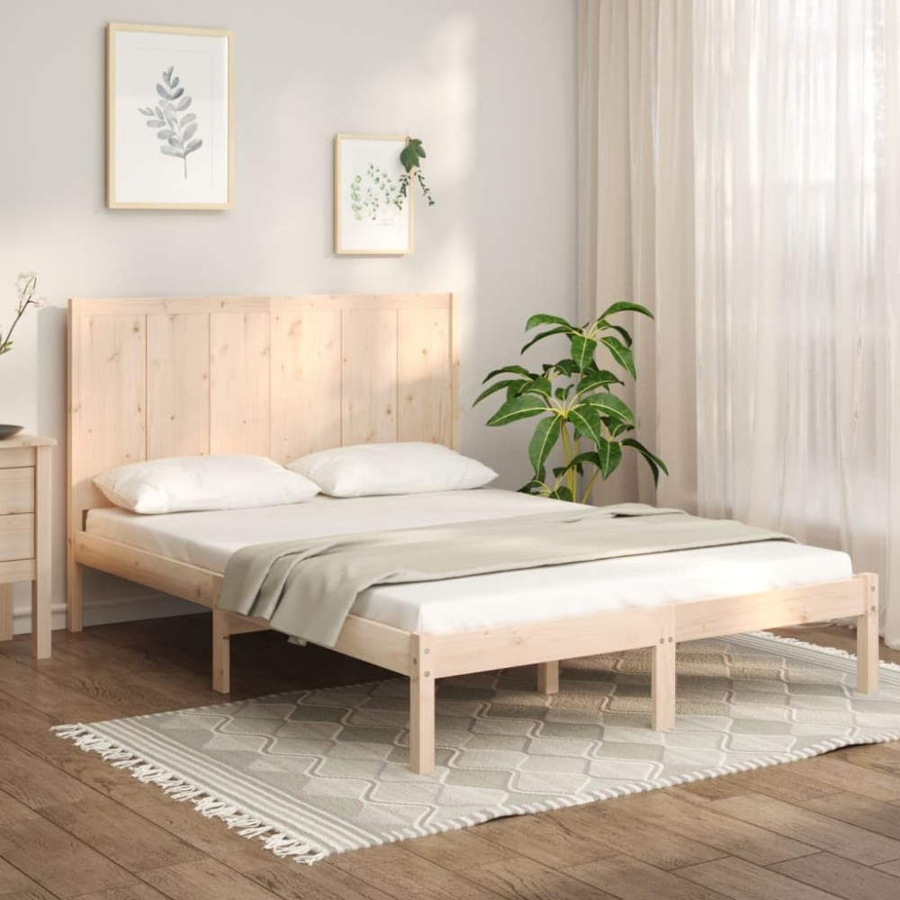 vidaXL Cadru de pat fără saltea, 135x190 cm, lemn masiv de pin