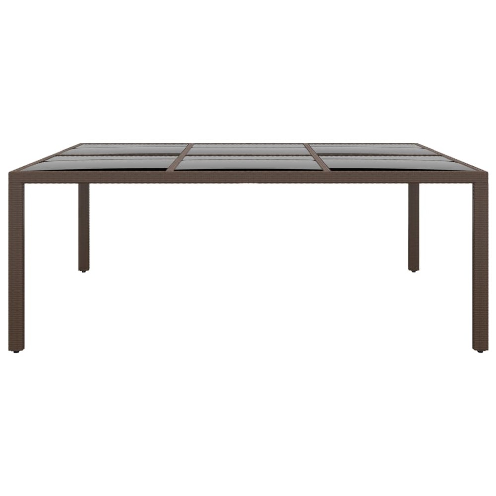 vidaXL Masă de grădină cu blat din sticla, maro, 200x150x75 cm, ratan