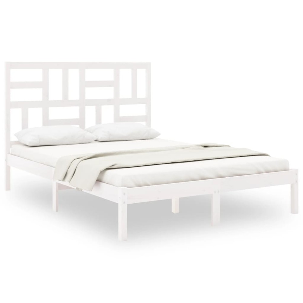 vidaXL Cadru de pat King Size, alb, 150x200 cm, lemn masiv