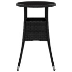 vidaXL Masă de grădină, negru, Ø60x75 cm, sticlă securizată/poliratan