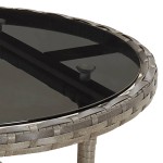 vidaXL Masă de grădină, gri, Ø60x75 cm, sticlă securizată/poliratan