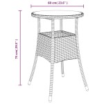 vidaXL Masă de grădină, gri, Ø60x75 cm, sticlă securizată/poliratan