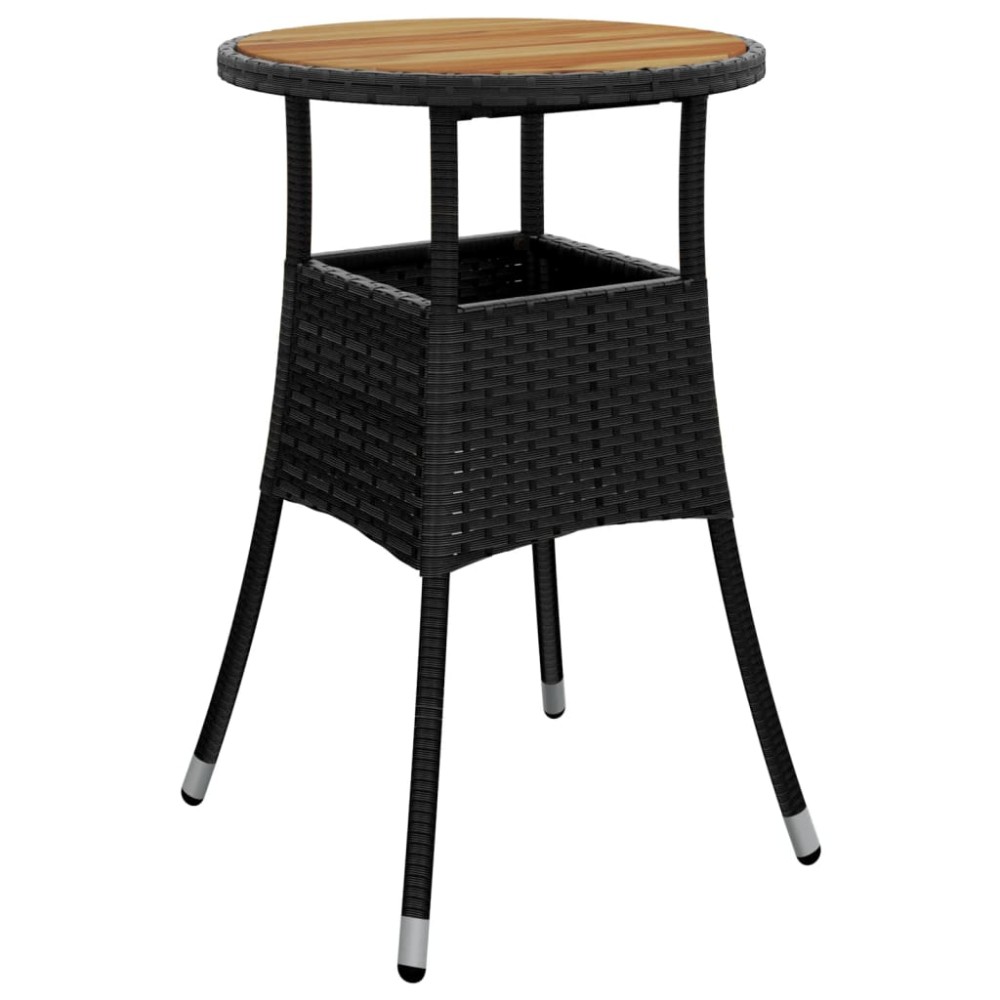 vidaXL Masă de grădină, negru, Ø60x75cm, lemn de acacia/poliratan