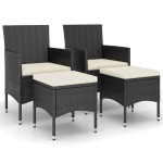 vidaXL Set cu scaun de grădină și taburet, 4 piese, negru, poliratan vidaXL Set cu scaun de grădină și taburet, 4 piese, negru, poliratan