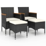 vidaXL Set cu scaun de grădină și taburet, 4 piese, negru, poliratan vidaXL Set cu scaun de grădină și taburet, 4 piese, negru, poliratan