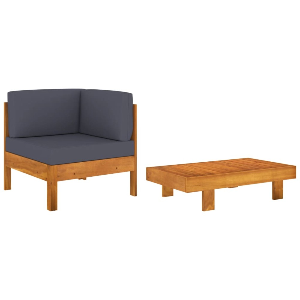 vidaXL Set mobilier grădină perne gri închis, 2 piese, lemn acacia