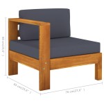 vidaXL Canapea de mijloc cu 1 cotieră, gri închis, lemn masiv acacia