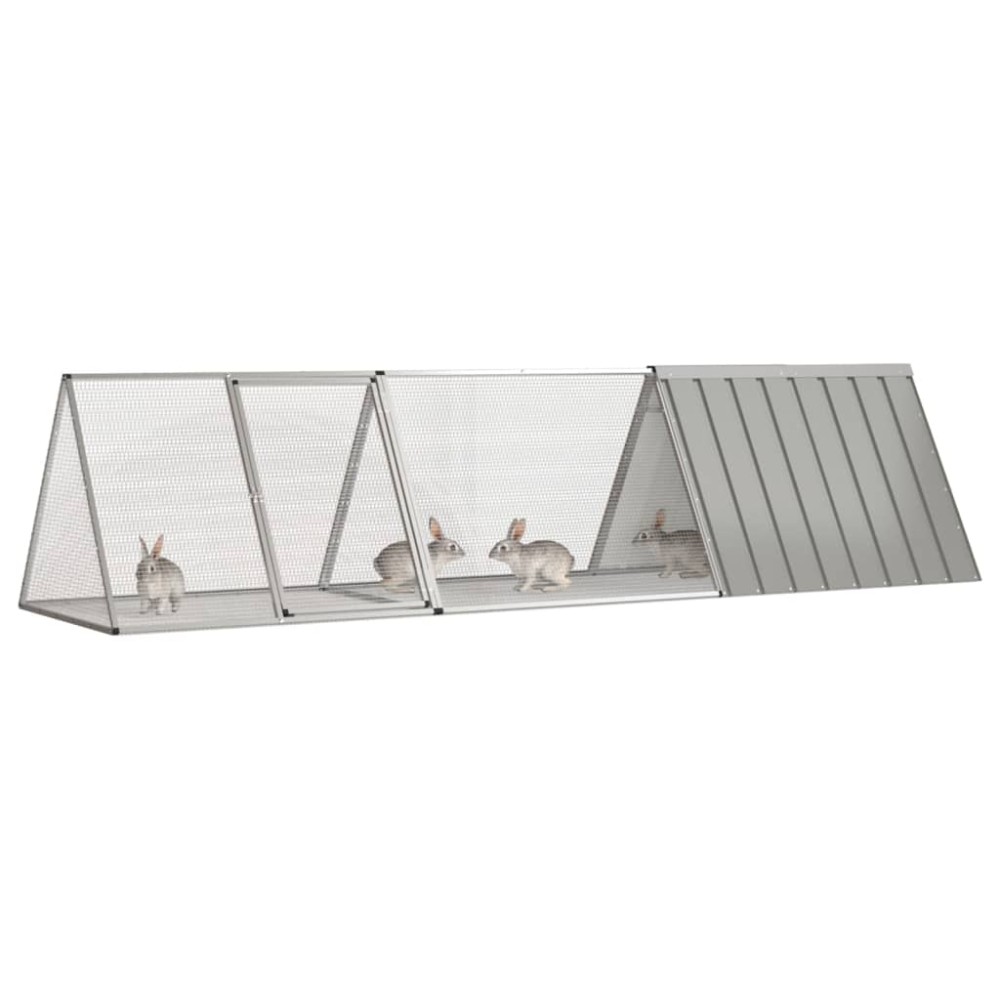 vidaXL Cușcă pentru iepuri, gri, 302,5x80,5x71 cm, oțel galvanizat