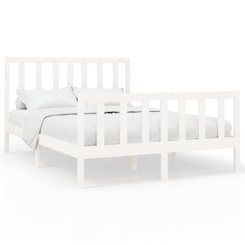vidaXL Cadru de pat fără saltea, alb, 140x190 cm, lemn masiv de pin