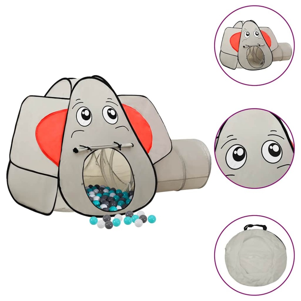 vidaXL Cort de joacă elefant pentru copii 250 bile, gri, 174x86x101 cm