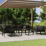 vidaXL Set mobilier de grădină cu perne, 9 piese, antracit, aluminiu vidaXL Set mobilier de grădină cu perne, 9 piese, antracit, aluminiu