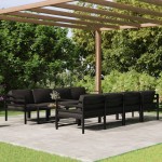 vidaXL Set mobilier de grădină cu perne, 9 piese, antracit, aluminiu vidaXL Set mobilier de grădină cu perne, 9 piese, antracit, aluminiu