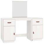 vidaXL Set de masă de toaletă cu oglindă, alb, lemn masiv de pin