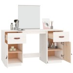 vidaXL Set de masă de toaletă cu oglindă, alb, lemn masiv de pin