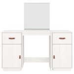 vidaXL Set de masă de toaletă cu oglindă, alb, lemn masiv de pin