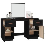 vidaXL Set masă de toaletă cu oglindă, negru, lemn masiv de pin