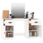 vidaXL Set de masă de toaletă cu LED, alb, lemn masiv de pin