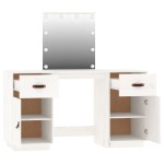 vidaXL Set de masă de toaletă cu LED, alb, lemn masiv de pin