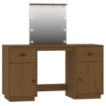 vidaXL Set de masă de toaletă cu LED, maro miere, lemn masiv de pin