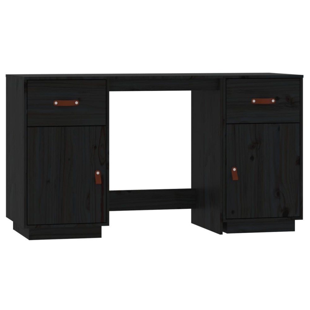 vidaXL Birou cu dulapuri, negru, 135x50x75 cm, lemn masiv de pin
