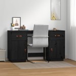 vidaXL Birou cu dulapuri, negru, 135x50x75 cm, lemn masiv de pin vidaXL Birou cu dulapuri, negru, 135x50x75 cm, lemn masiv de pin