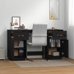 vidaXL Birou cu dulapuri, negru, 135x50x75 cm, lemn masiv de pin vidaXL Birou cu dulapuri, negru, 135x50x75 cm, lemn masiv de pin