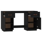 vidaXL Birou cu dulapuri, negru, 135x50x75 cm, lemn masiv de pin vidaXL Birou cu dulapuri, negru, 135x50x75 cm, lemn masiv de pin