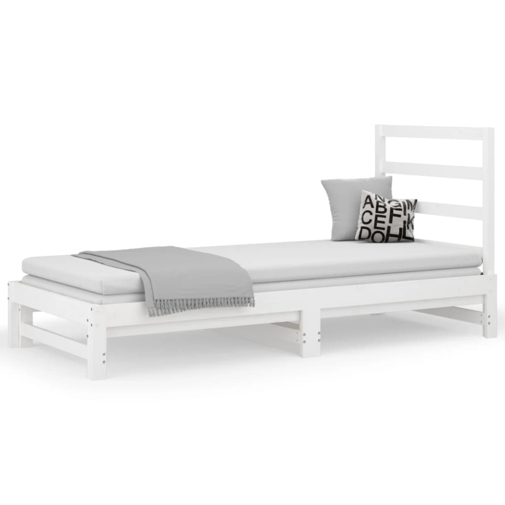 vidaXL Pat de zi extensibil, alb, 2x(90x200) cm, lemn masiv de pin