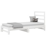 vidaXL Pat de zi extensibil, alb, 2x(90x200) cm, lemn masiv de pin