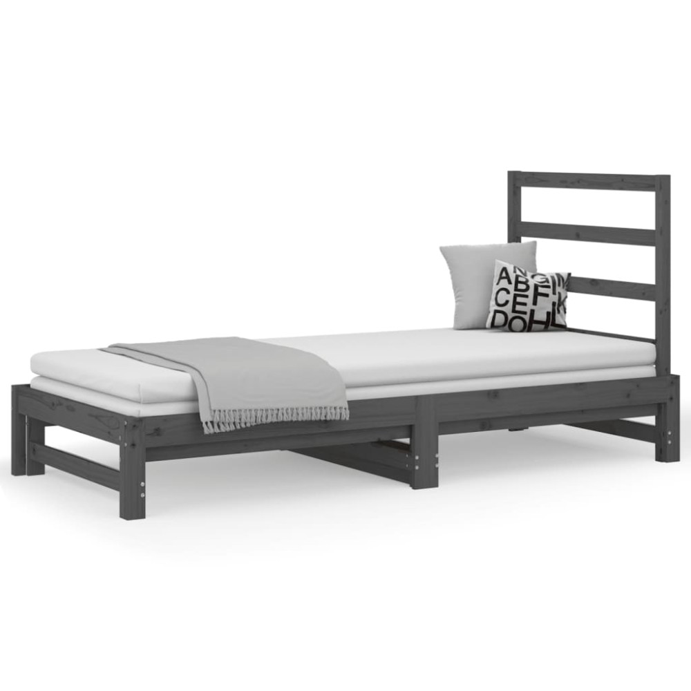 vidaXL Pat de zi extensibil, gri, 2x(90x200) cm, lemn masiv de pin