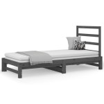 vidaXL Pat de zi extensibil, gri, 2x(90x200) cm, lemn masiv de pin